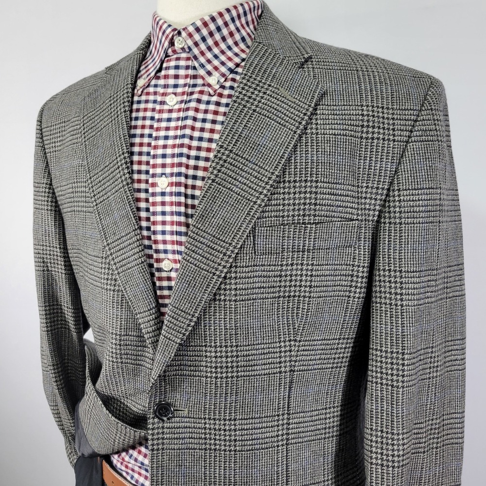 Haggar Men's Sport Coat Blazer Two Button Gray Plaid Lambs Wool Size 42L - Picture 7 of 14